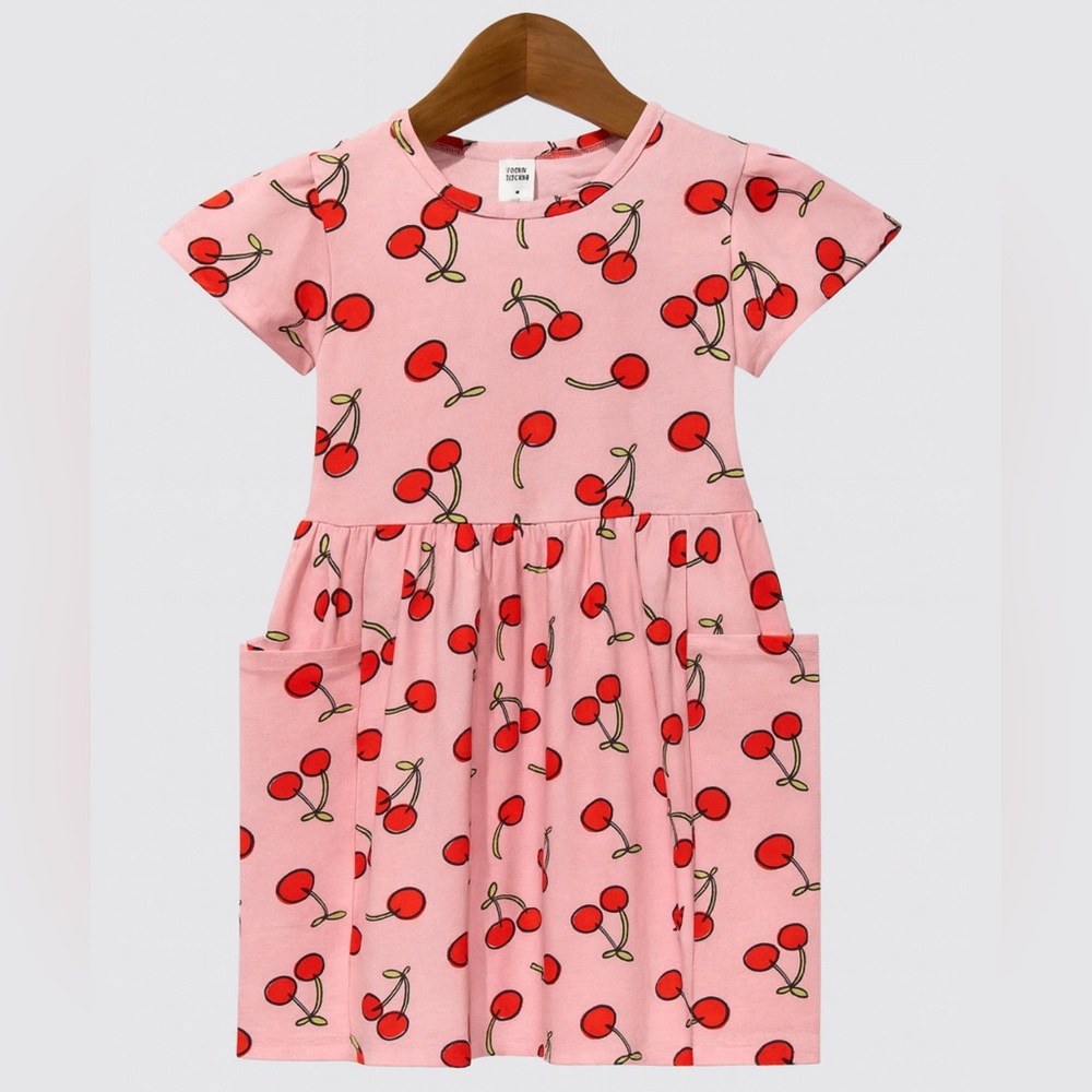 NWT: SO CUTE! 2T Pink Cherry Print Dress. Perfect for layering. IT HAS POCKETS!